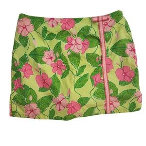 Lilly Pulitzer green / pink floral zip skirt with shorts underneath womans 4
